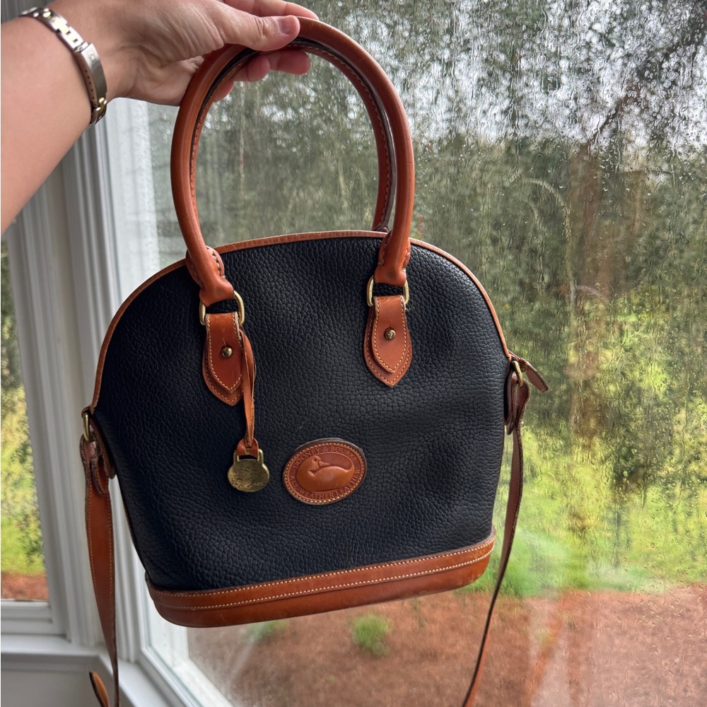 vintage Dooney & Bourke All-Weather Leather Norfolk Case Satchel black brown - Picture 6 of 8